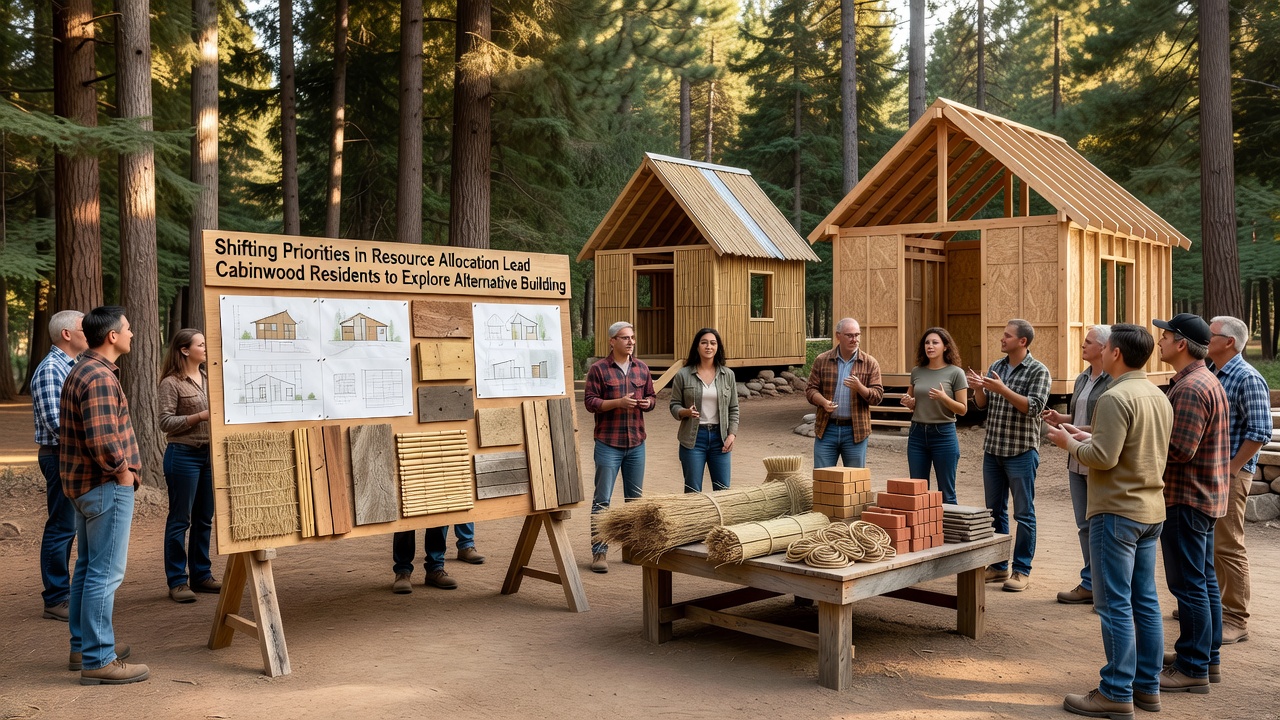 Workers installing recycled-content panels on a Cabinwood structure